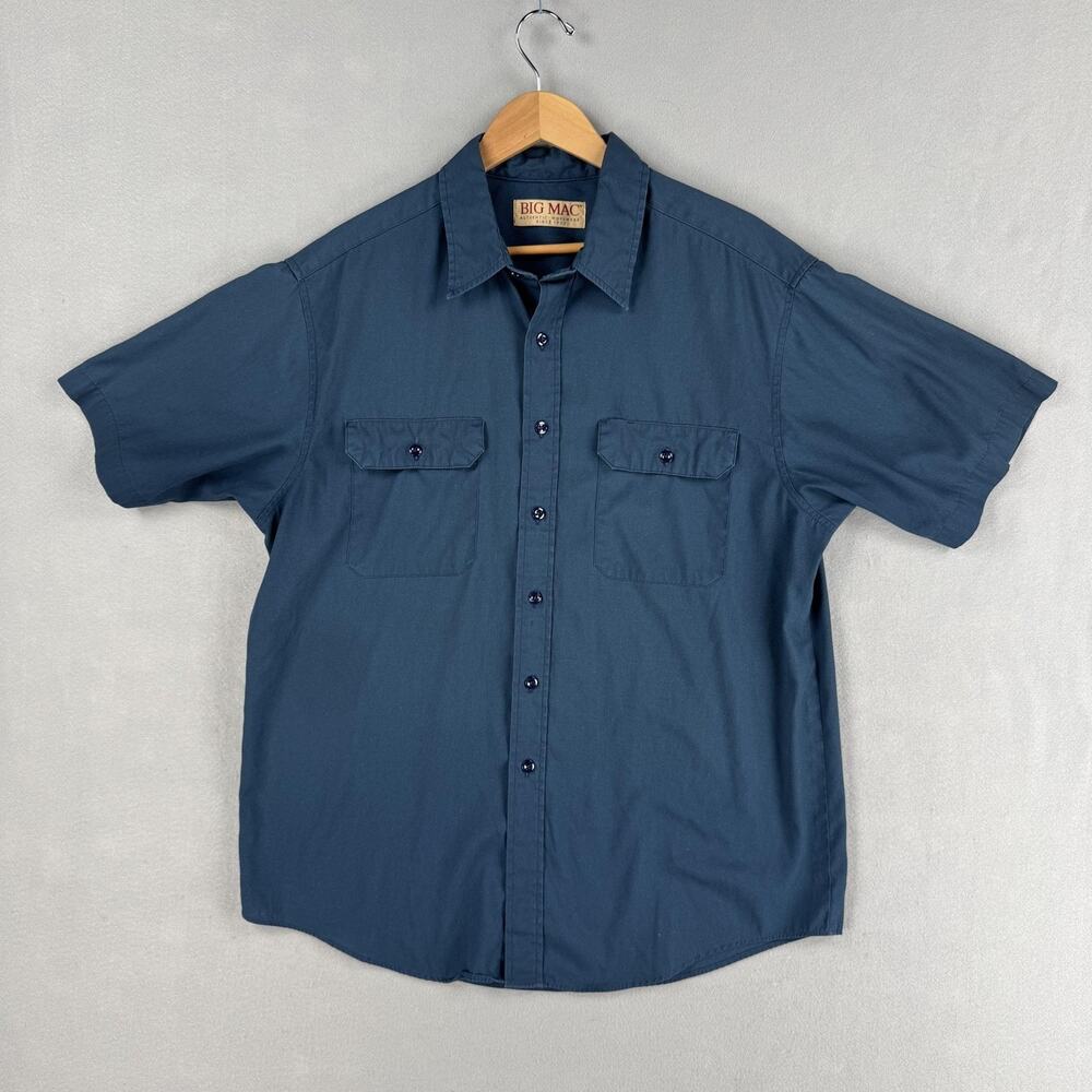 Vintage Big Mac Shirt Mens XL Blue Solid Short Sleeve Button Up Workwear Utility